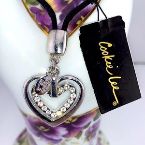 Cookie Lee Genuine Crystal Silver Tone Heart Charm Hostess Gift Bracelet NWT